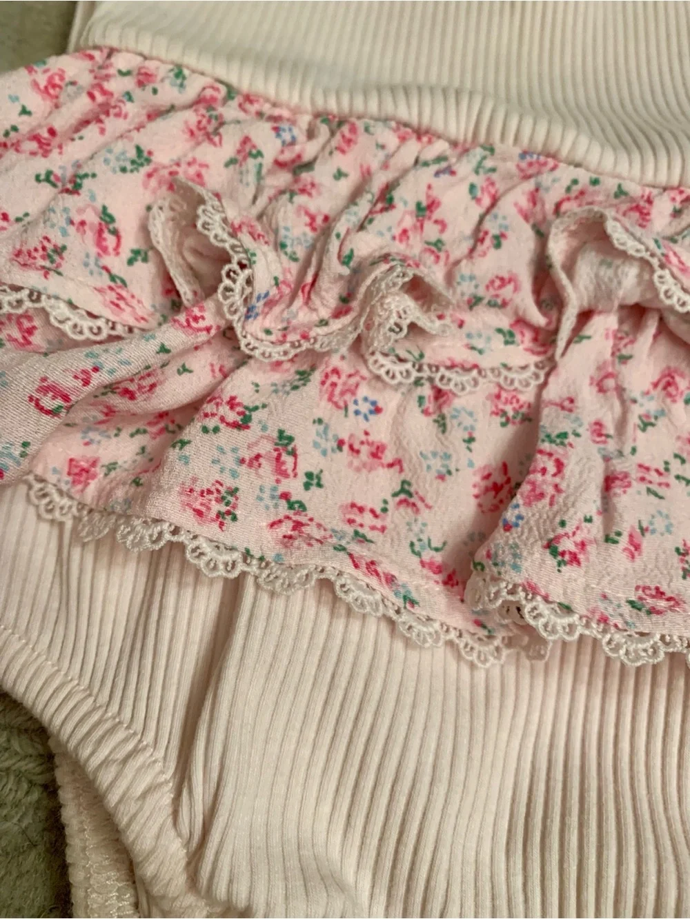 Juicy Couture Pale Pink Ribbed Ruffle Floral Baby One-Piece